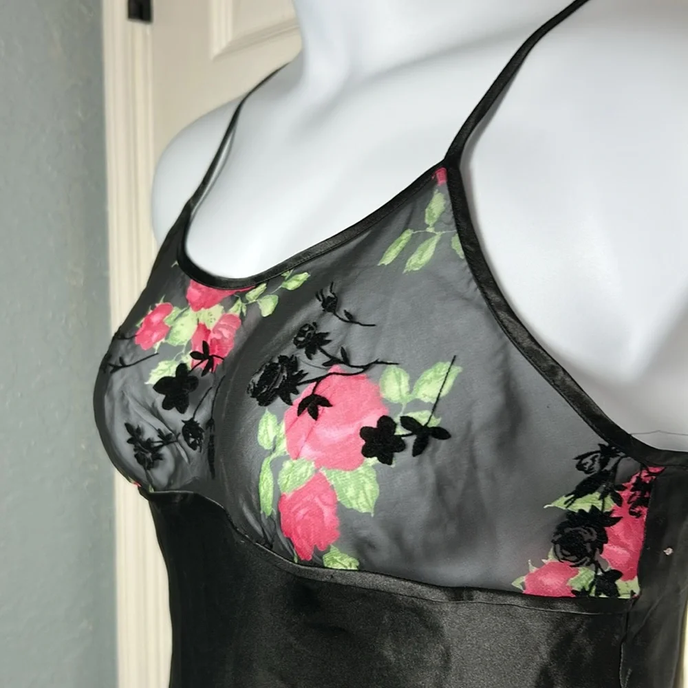 Y2K Black Floral Rose Lingerie Mini Slip Dress Women’s Size Medium - Picture 3 of 17